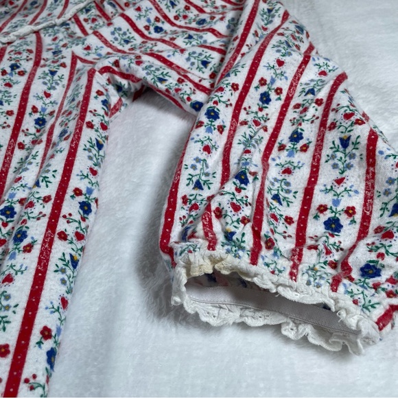Lanz of Salzburg Womens L Tyrolean Flannel Nightgown Floral Stripe Hearts Lace - Picture 6 of 7